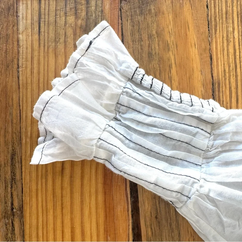 Anthropologie Long-Sleeve White Airy Babydoll smocked Blouse Sz M Boho Peasant - Picture 13 of 13